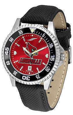 Louisville Cardinals Men's Competitor AnoChrome Color Bezel Leather Band Watch