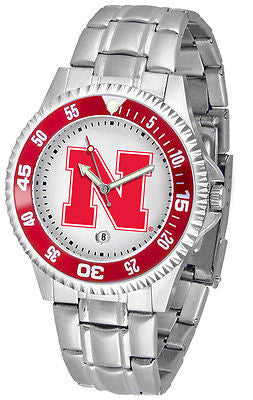 Nebraska Huskers Men's Competitor Stainless Steel AnoChrome with Color Bezel