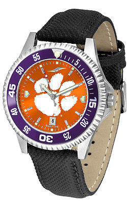 Clemson Tigers Men's Competitor AnoChrome Color Bezel Leather Band Watch