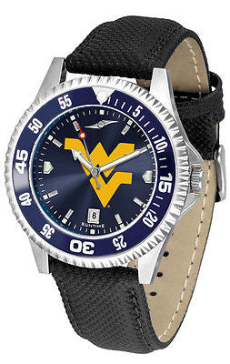 West Virginia Men's Competitor AnoChrome Color Bezel Leather Band Watch